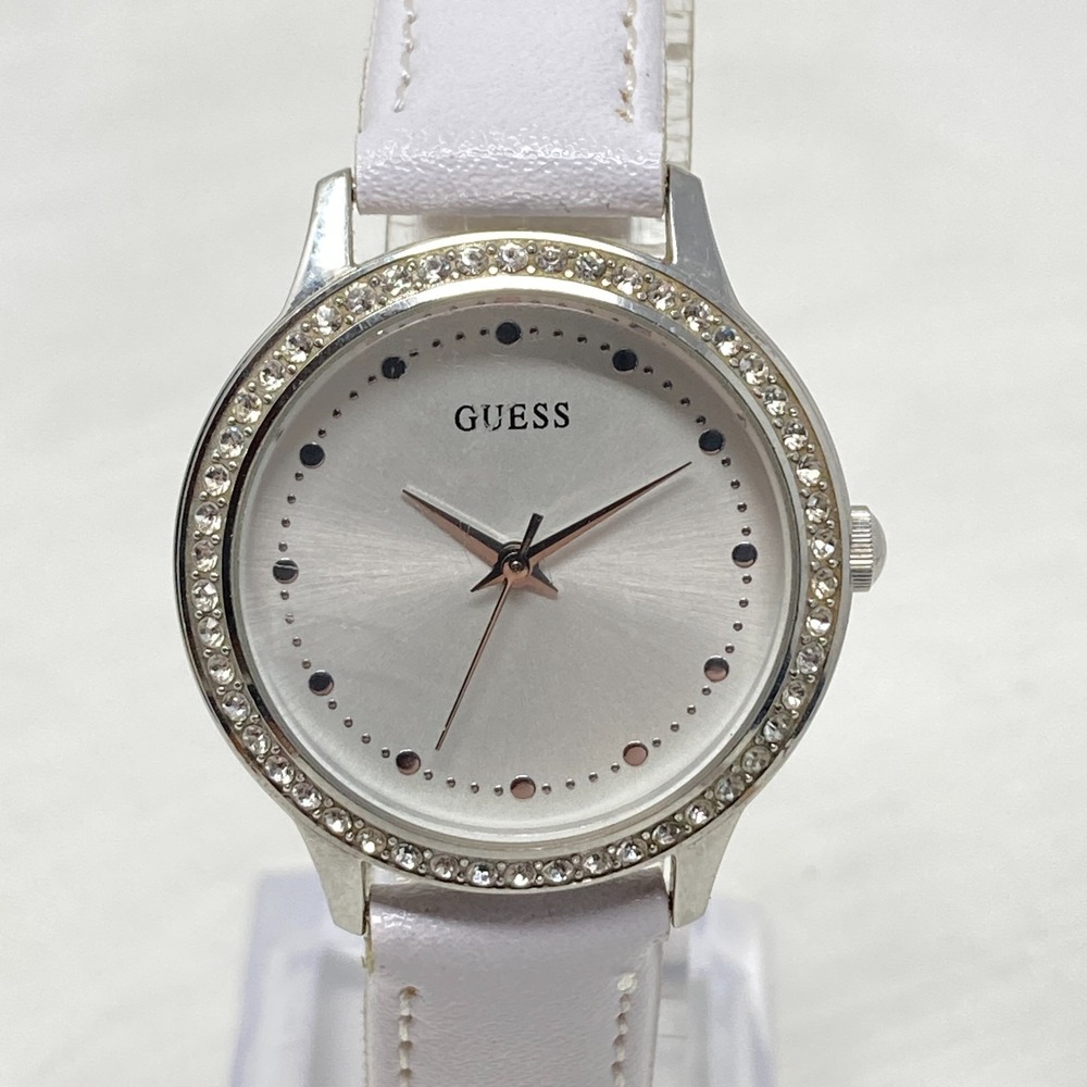 Guess Watch Women Silver Tone 31mm Crystal Bezel Bling WR Round New Battery 8.5" - Picture 1 of 16